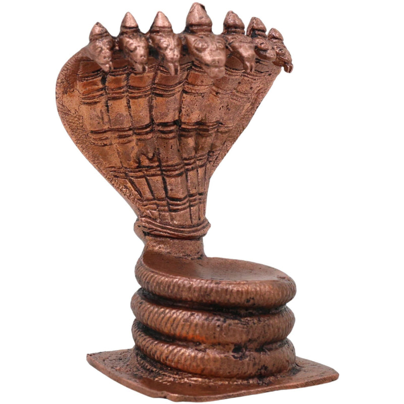 Copper Sheshnag Idol, Handcrafted Ananta Adi Shesha Nagraj Vigraha, Tamraloha Naga Devata Murti for Pooja & Home Decor, Brown, 3 Inch, 1 Piece