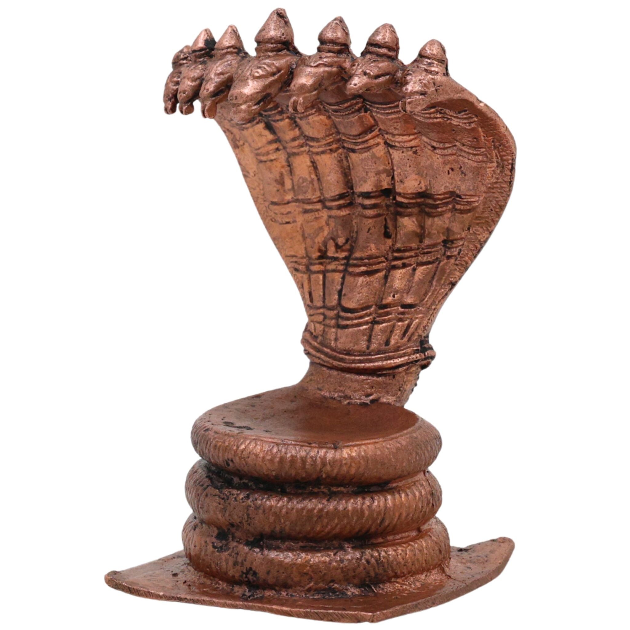 Copper Sheshnag Idol, Handcrafted Ananta Adi Shesha Nagraj Vigraha, Tamraloha Naga Devata Murti for Pooja & Home Decor, Brown, 3 Inch, 1 Piece