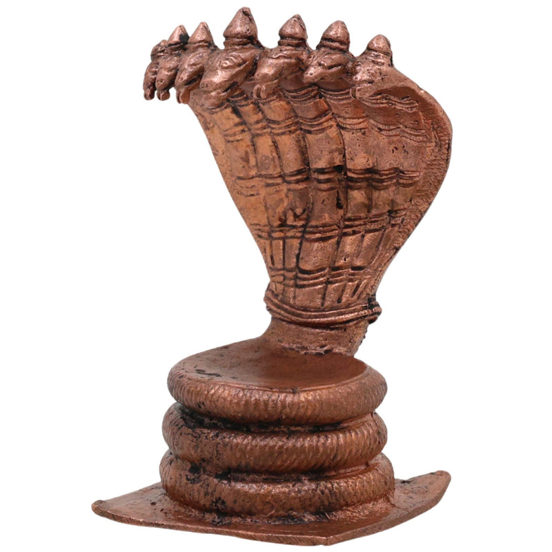 Copper Sheshnag Idol, Handcrafted Ananta Adi Shesha Nagraj Vigraha, Tamraloha Naga Devata Murti for Pooja & Home Decor, Brown, 3 Inch, 1 Piece