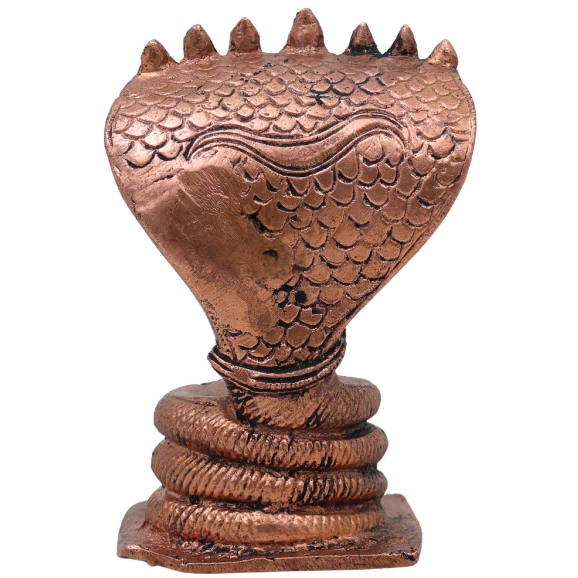 Copper Sheshnag Idol, Handcrafted Ananta Adi Shesha Nagraj Vigraha, Tamraloha Naga Devata Murti for Pooja & Home Decor, Brown, 3 Inch, 1 Piece
