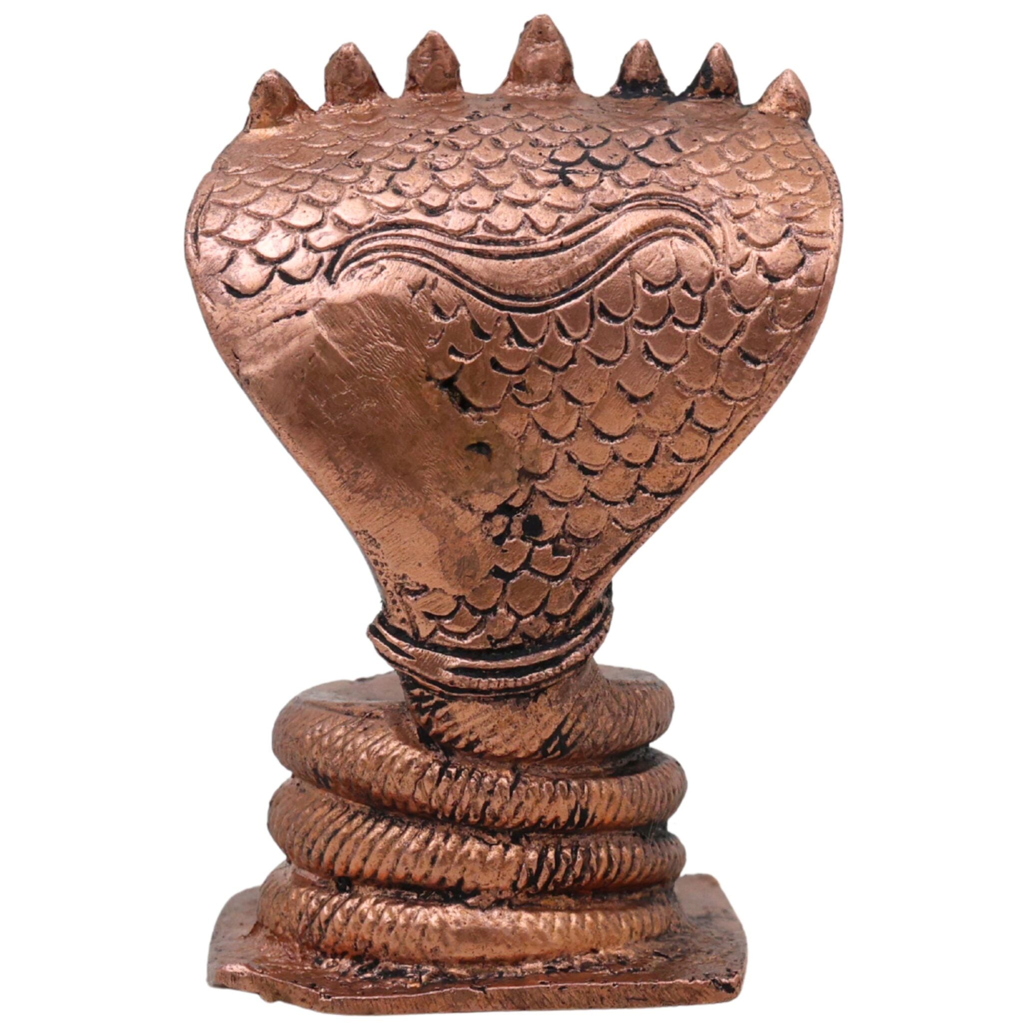 Copper Sheshnag Idol, Handcrafted Ananta Adi Shesha Nagraj Vigraha, Tamraloha Naga Devata Murti for Pooja & Home Decor, Brown, 3 Inch, 1 Piece
