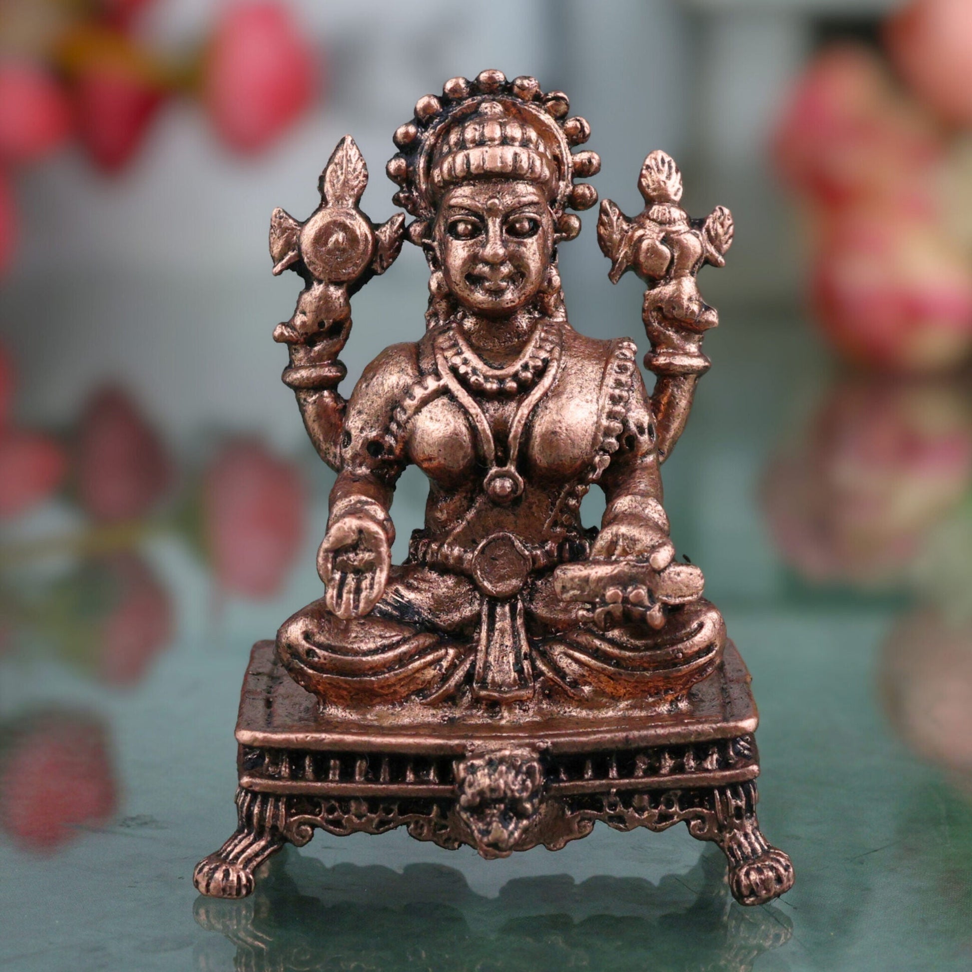 Copper Lakshmi Idol, Handcrafted Mahalakshmi Tamraloha Murti, Sri Devi Padmavati Kamala Vigraham for Pooja & Prosperity, Brown, 1.5 Inch, 1 Piece