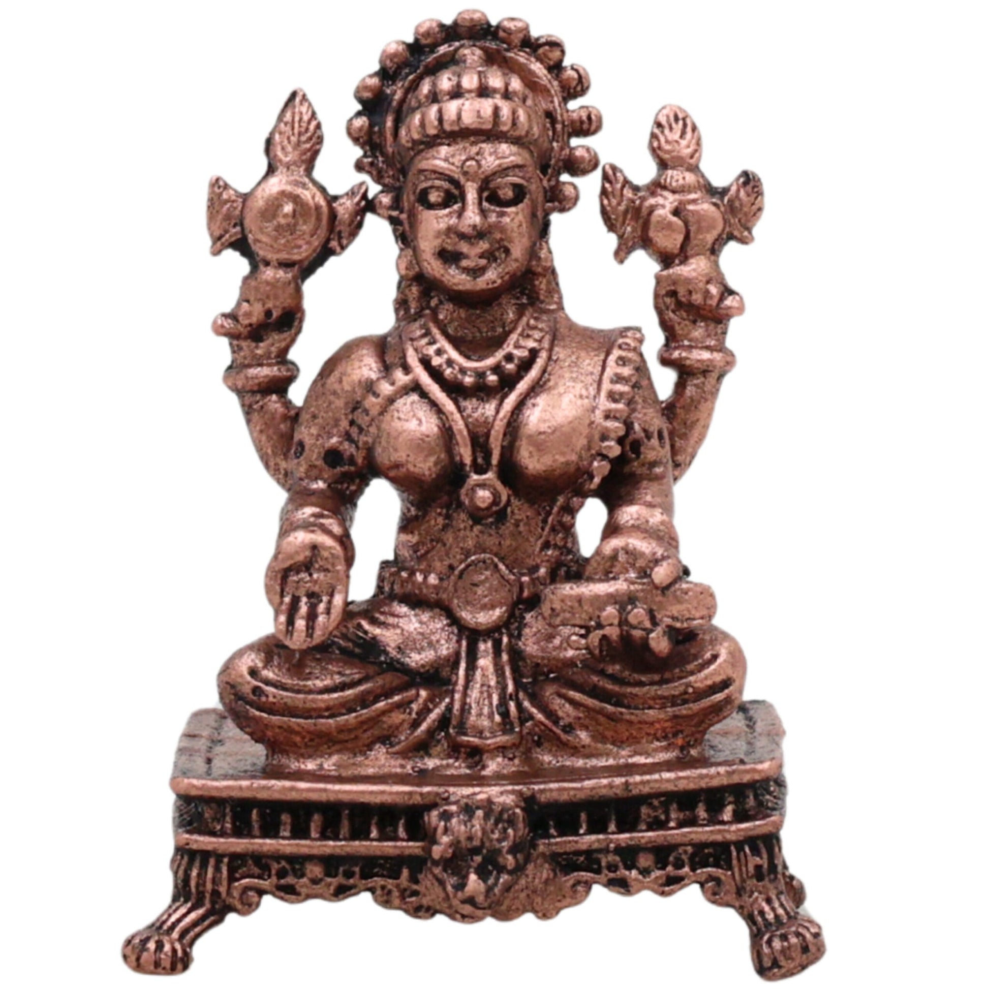 Copper Lakshmi Idol, Handcrafted Mahalakshmi Tamraloha Murti, Sri Devi Padmavati Kamala Vigraham for Pooja & Prosperity, Brown, 1.5 Inch, 1 Piece
