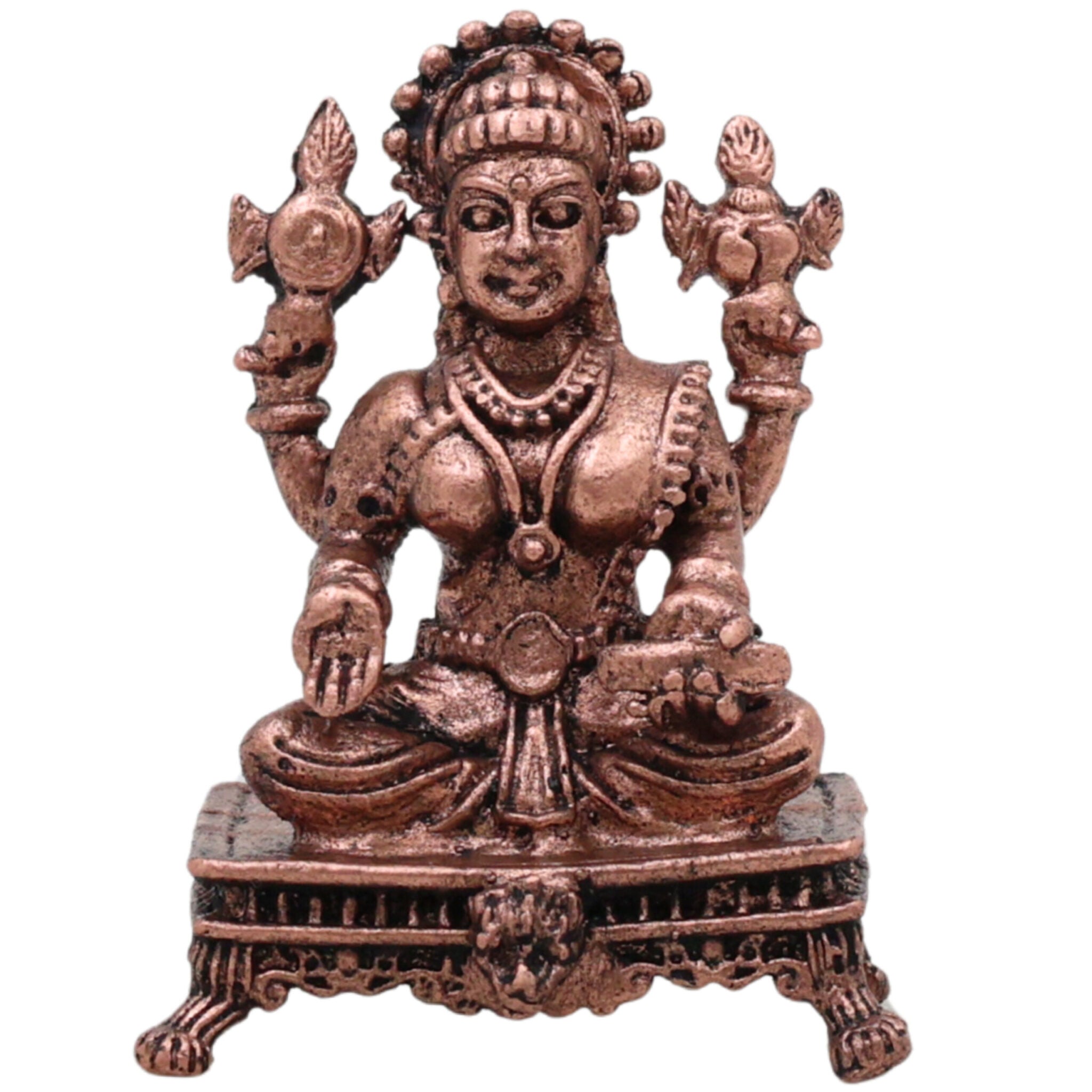 Copper Lakshmi Idol, Handcrafted Mahalakshmi Tamraloha Murti, Sri Devi Padmavati Kamala Vigraham for Pooja & Prosperity, Brown, 1.5 Inch, 1 Piece