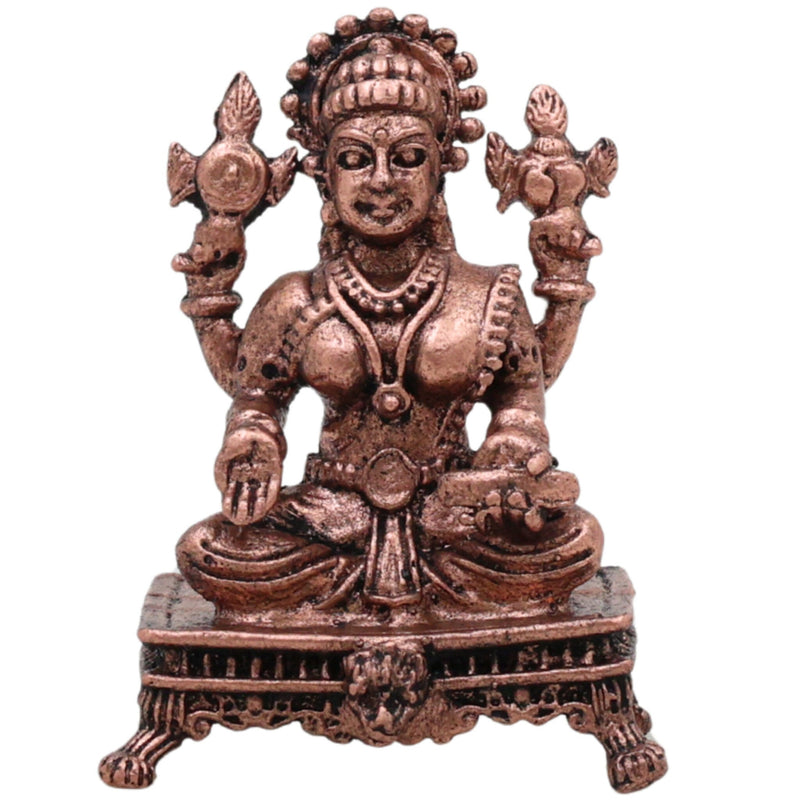 Copper Lakshmi Idol, Handcrafted Mahalakshmi Tamraloha Murti, Sri Devi Padmavati Kamala Vigraham for Pooja & Prosperity, Brown, 1.5 Inch, 1 Piece