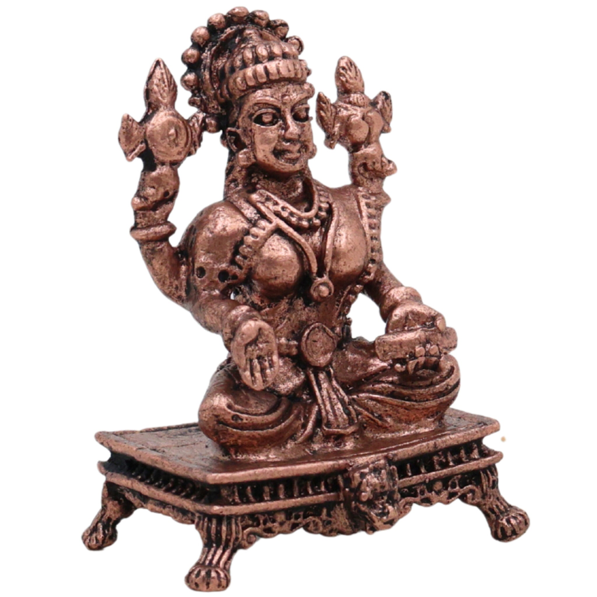Copper Lakshmi Idol, Handcrafted Mahalakshmi Tamraloha Murti, Sri Devi Padmavati Kamala Vigraham for Pooja & Prosperity, Brown, 1.5 Inch, 1 Piece