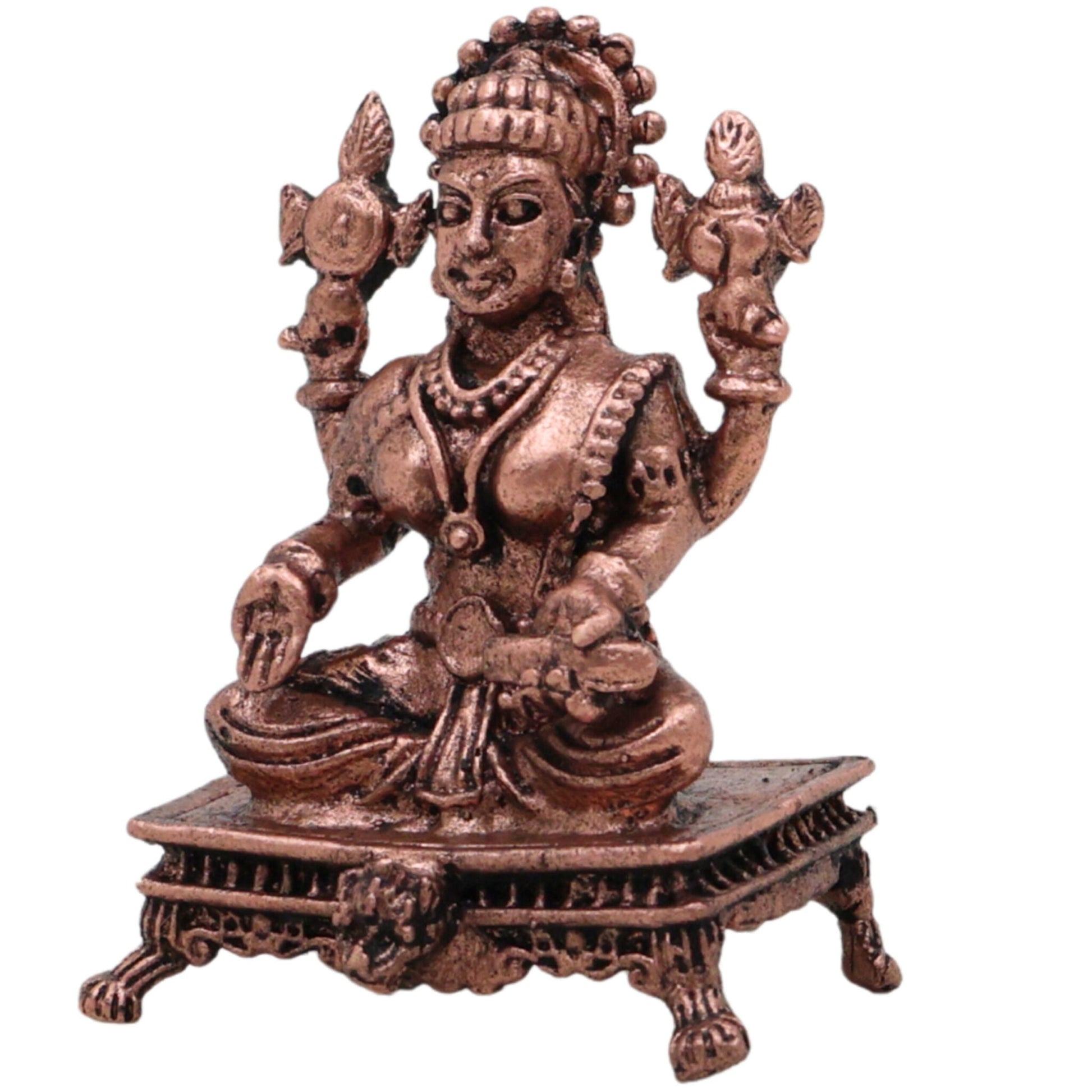 Copper Lakshmi Idol, Handcrafted Mahalakshmi Tamraloha Murti, Sri Devi Padmavati Kamala Vigraham for Pooja & Prosperity, Brown, 1.5 Inch, 1 Piece