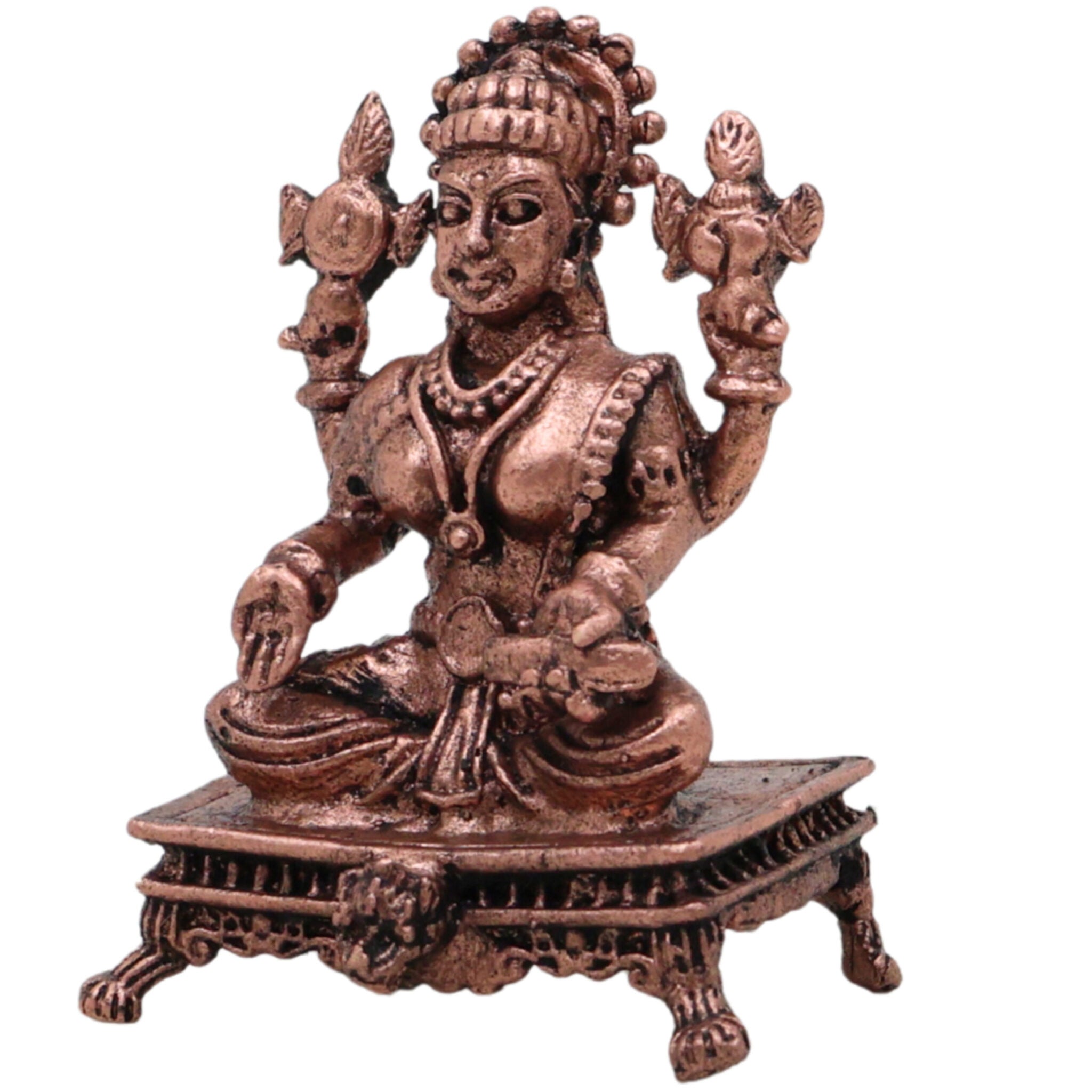 Copper Lakshmi Idol, Handcrafted Mahalakshmi Tamraloha Murti, Sri Devi Padmavati Kamala Vigraham for Pooja & Prosperity, Brown, 1.5 Inch, 1 Piece