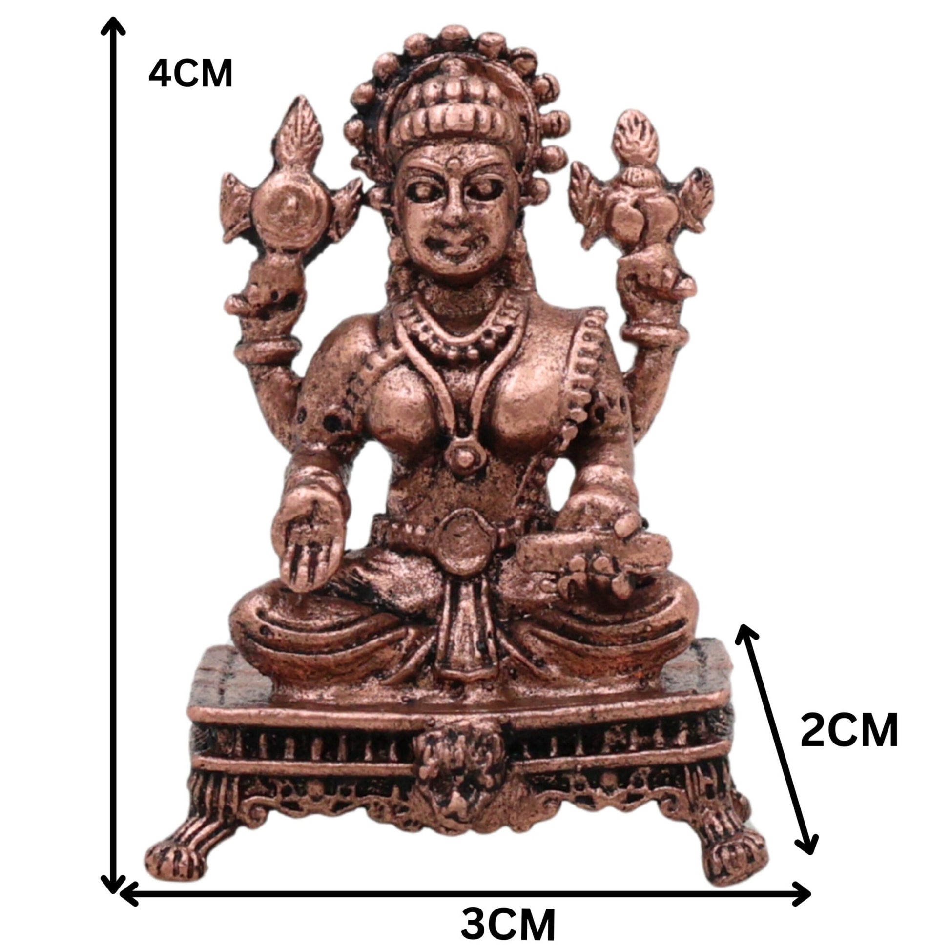 Copper Lakshmi Idol, Handcrafted Mahalakshmi Tamraloha Murti, Sri Devi Padmavati Kamala Vigraham for Pooja & Prosperity, Brown, 1.5 Inch, 1 Piece