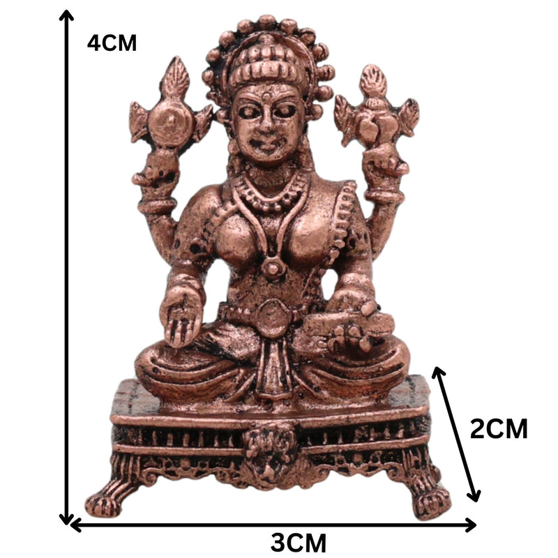 Copper Lakshmi Idol, Handcrafted Mahalakshmi Tamraloha Murti, Sri Devi Padmavati Kamala Vigraham for Pooja & Prosperity, Brown, 1.5 Inch, 1 Piece