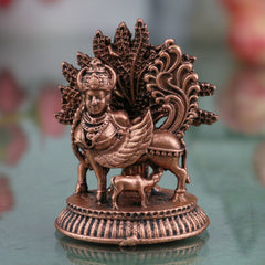 Copper Kamadhenu Idol, Surabhi Nandini Gau Mata Vigraham, Tamra Kamadenu Murti for Pooja Home Decor Gift, Brown, 1.5 Inch, 1 Piece