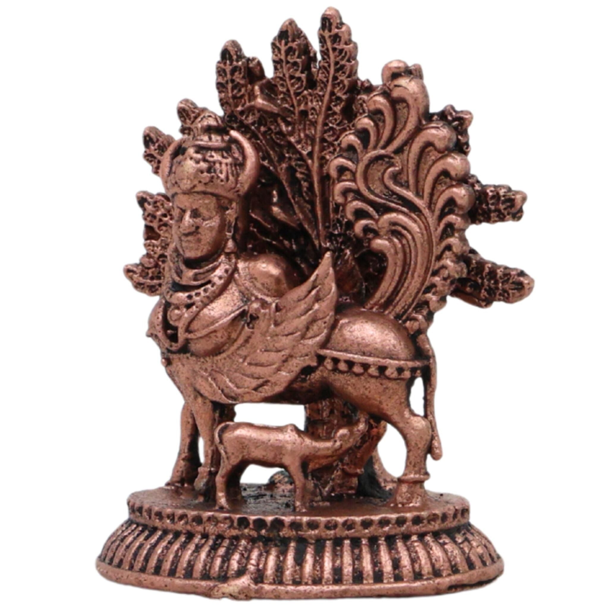 Copper Kamadhenu Idol, Surabhi Nandini Gau Mata Vigraham, Tamra Kamadenu Murti for Pooja Home Decor Gift, Brown, 1.5 Inch, 1 Piece