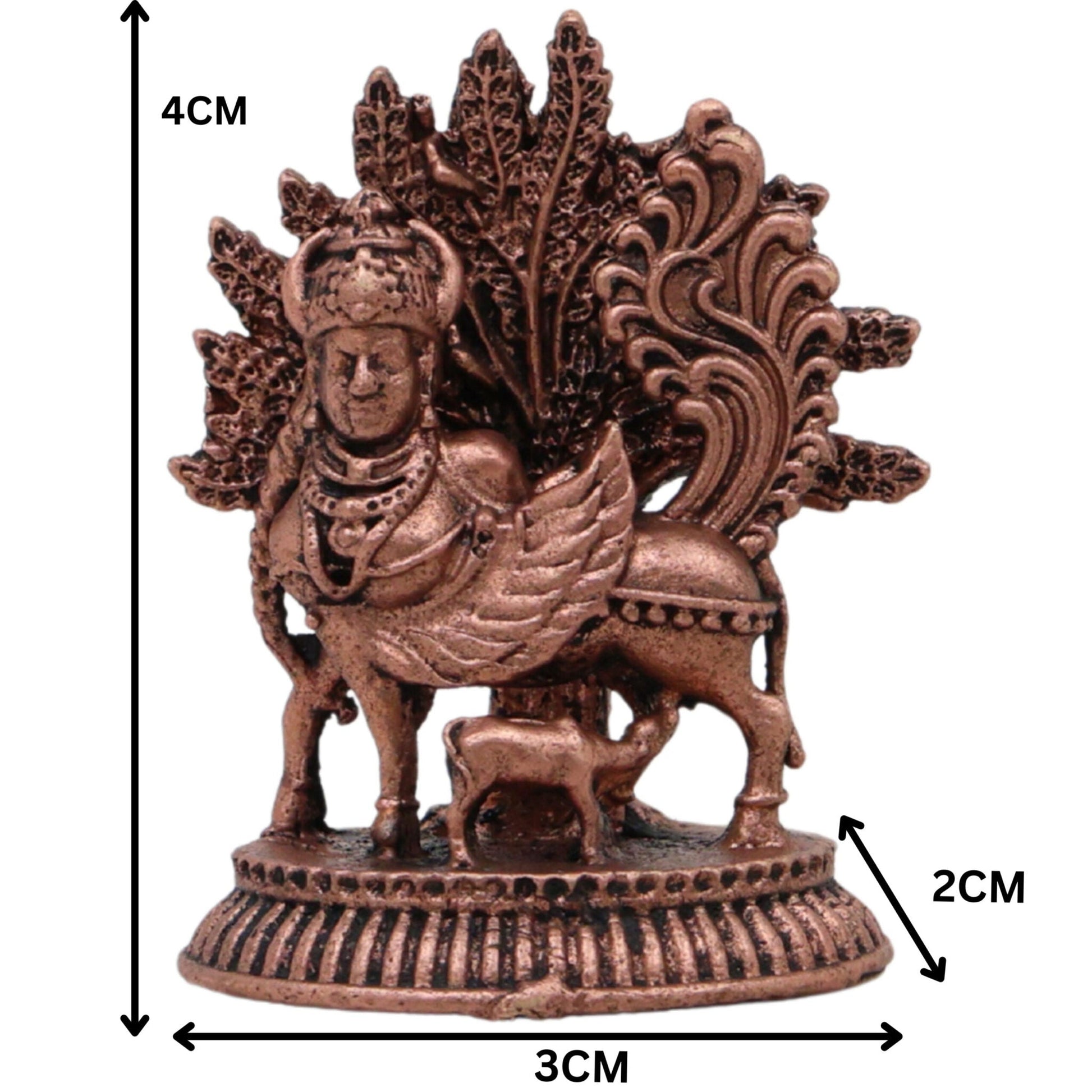 Copper Kamadhenu Idol, Surabhi Nandini Gau Mata Vigraham, Tamra Kamadenu Murti for Pooja Home Decor Gift, Brown, 1.5 Inch, 1 Piece