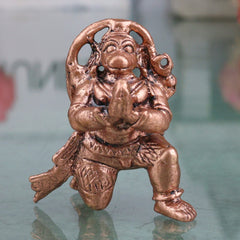 Copper Hanuman Idol, Handcrafted Anjaneya Maruti Bajrangbali Vigraham Ramdoot Pavanputra Murti for Puja Home Temple Decor, Brown, 1.5 Inch, 1 Piece