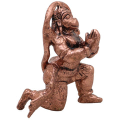 Copper Hanuman Idol, Handcrafted Anjaneya Maruti Bajrangbali Vigraham Ramdoot Pavanputra Murti for Puja Home Temple Decor, Brown, 1.5 Inch, 1 Piece