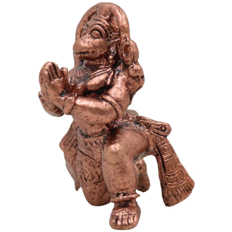 Copper Hanuman Idol, Handcrafted Anjaneya Maruti Bajrangbali Vigraham Ramdoot Pavanputra Murti for Puja Home Temple Decor, Brown, 1.5 Inch, 1 Piece