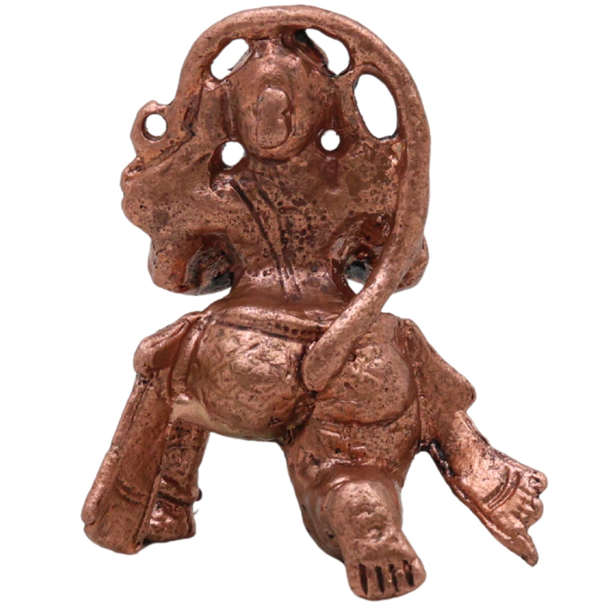 Copper Hanuman Idol, Handcrafted Anjaneya Maruti Bajrangbali Vigraham Ramdoot Pavanputra Murti for Puja Home Temple Decor, Brown, 1.5 Inch, 1 Piece