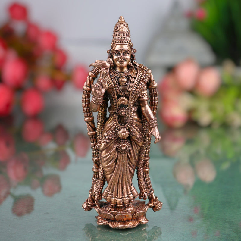 Copper Meenakshi Amman Idol, Meenatchi Meenalochani Devi Tamra Vigraham for Home Puja Decor, Brown, 8.5 Inch, 1 Piece