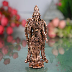 Copper Meenakshi Amman Idol, Meenatchi Meenalochani Devi Tamraloha Vigraham Murti for Home Pooja & Decor, Brown, 4.5 Inch, 1 Piece