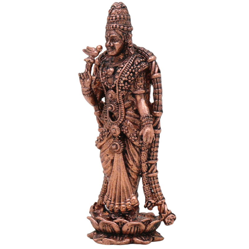 Copper Meenakshi Amman Idol, Meenatchi Meenalochani Devi Tamraloha Vigraham Murti for Home Pooja & Decor, Brown, 4.5 Inch, 1 Piece