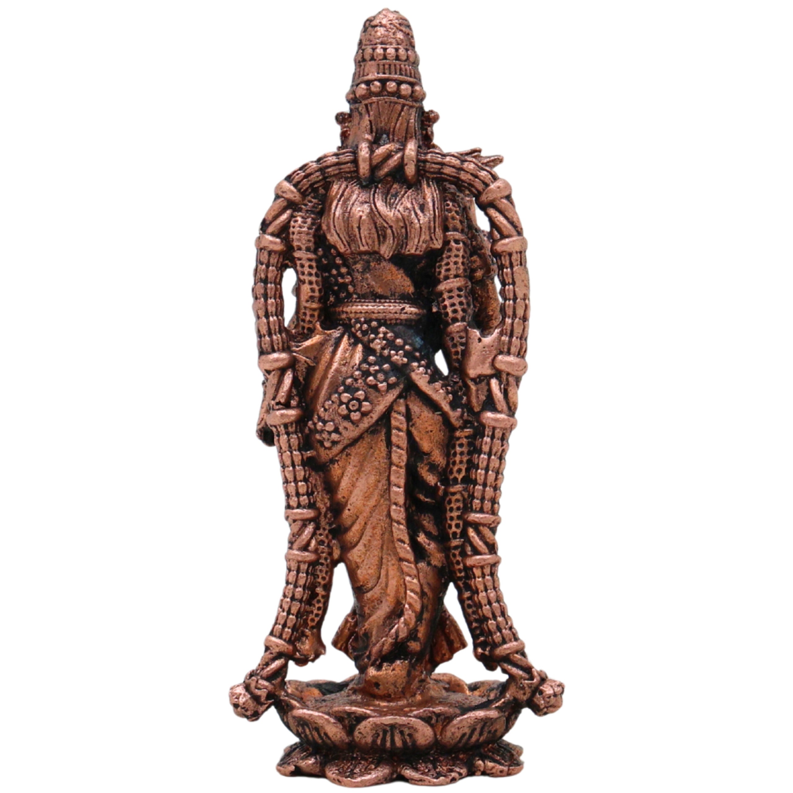 Copper Meenakshi Amman Idol, Meenatchi Meenalochani Devi Tamraloha Vigraham Murti for Home Pooja & Decor, Brown, 4.5 Inch, 1 Piece
