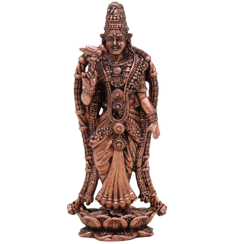 Copper Meenakshi Amman Idol, Meenatchi Meenalochani Devi Tamra Vigraham for Home Puja Decor, Brown, 8.5 Inch, 1 Piece