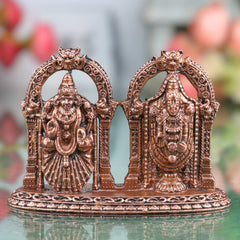 Copper Venkateshwara Balaji Idol with Lakshmi, Srinivasa Govinda Perumal Tamra Vigraham Murti for Home Puja Decor, Brown, 2 Inch, 1 Piece