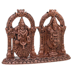 Copper Venkateshwara Balaji Idol with Lakshmi, Srinivasa Govinda Perumal Tamra Vigraham Murti for Home Puja Decor, Brown, 2 Inch, 1 Piece