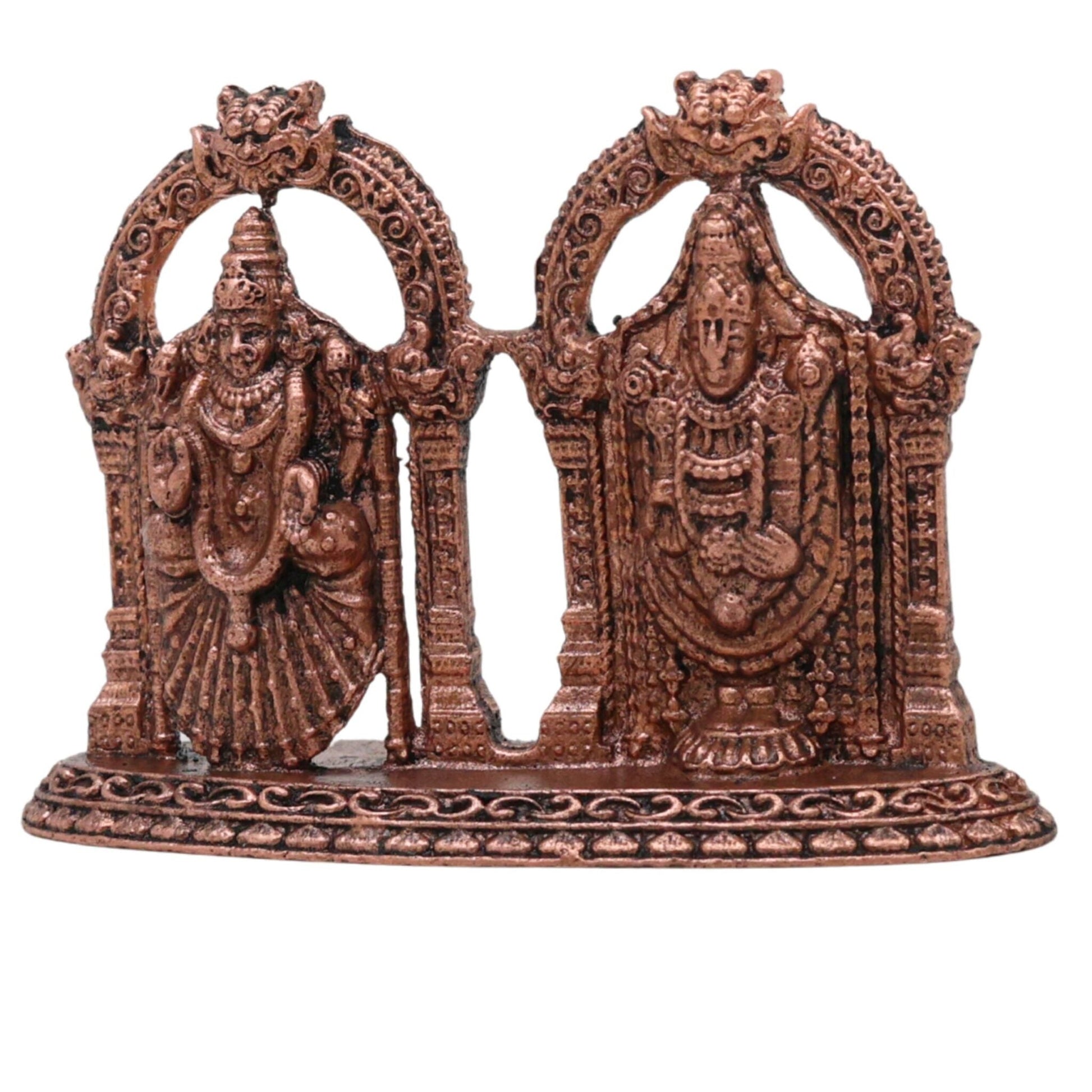 Copper Venkateshwara Balaji Idol with Lakshmi, Srinivasa Govinda Perumal Tamra Vigraham Murti for Home Puja Decor, Brown, 2 Inch, 1 Piece