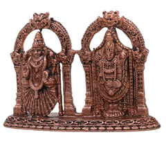 Copper Venkateshwara Balaji Idol with Lakshmi, Srinivasa Govinda Perumal Tamra Vigraham Murti for Home Puja Decor, Brown, 2 Inch, 1 Piece