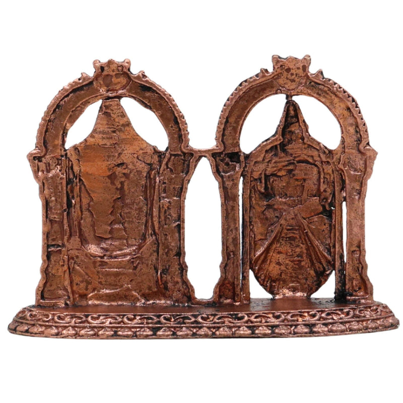 Copper Venkateshwara Balaji Idol with Lakshmi, Srinivasa Govinda Perumal Tamra Vigraham Murti for Home Puja Decor, Brown, 2 Inch, 1 Piece
