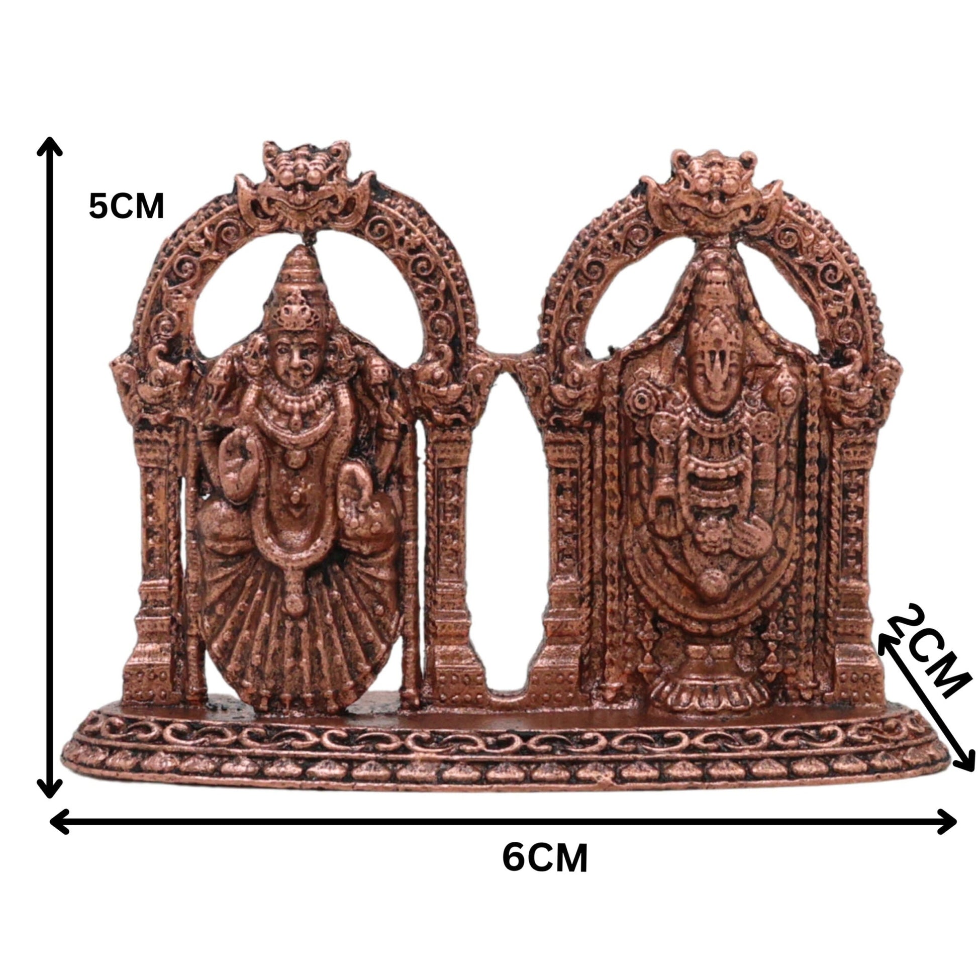 Copper Venkateshwara Balaji Idol with Lakshmi, Srinivasa Govinda Perumal Tamra Vigraham Murti for Home Puja Decor, Brown, 2 Inch, 1 Piece