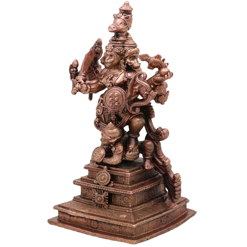 Copper Panchamukhi Veera Hanuman Idol, Panchamukha Anjaneya Swamy Vigraham, Panchavaktra Bajrangbali Murti for Pooja & Home Decor, Brown, 6.5 Inch, 1 Piece