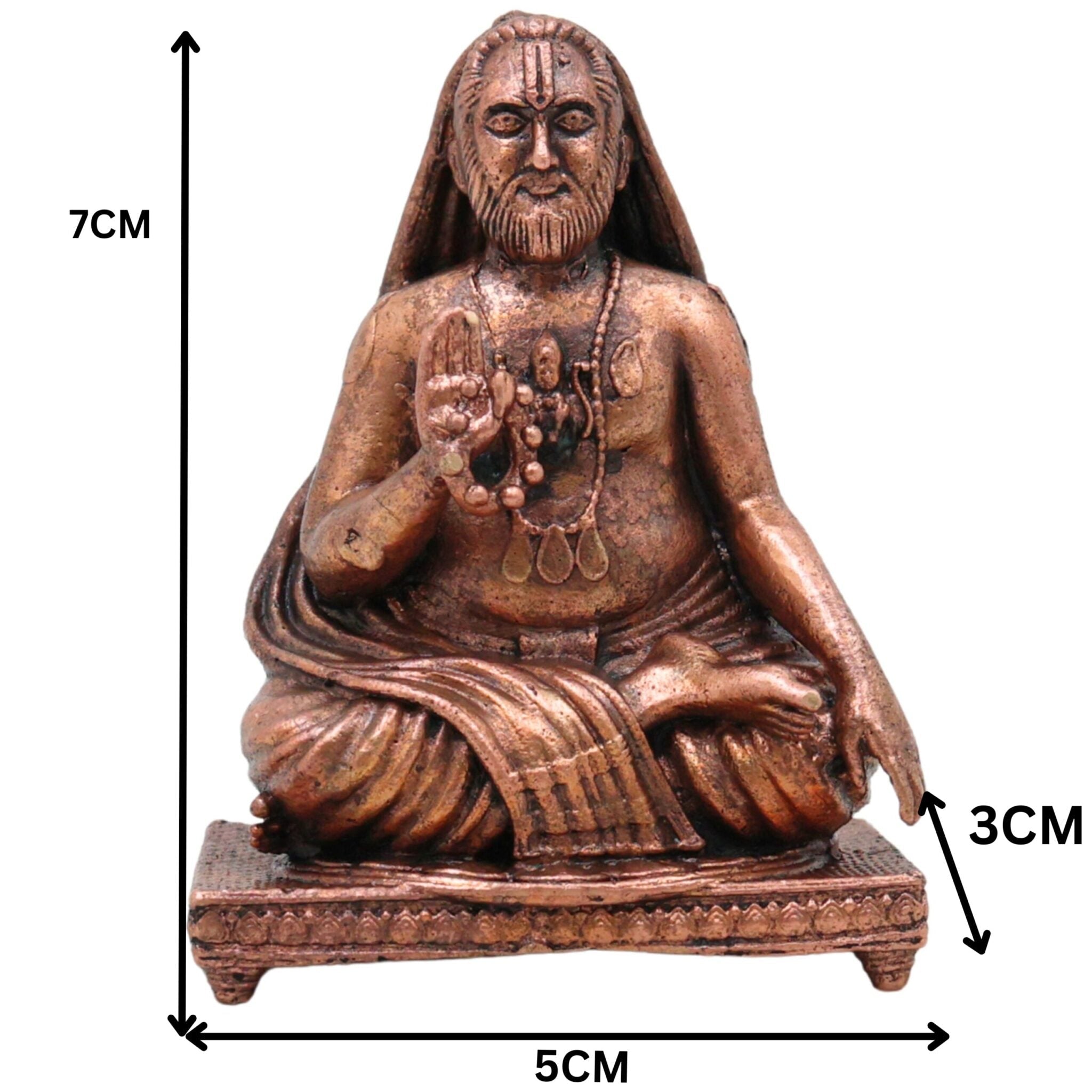 Copper Raghavendra Swamy Idol, Sri Guru Rayaru Mantralaya Vigraham,Tamra Raghavendra Swami Murti for Home Pooja & Decor, Brown, 3 Inch, 1 Piece