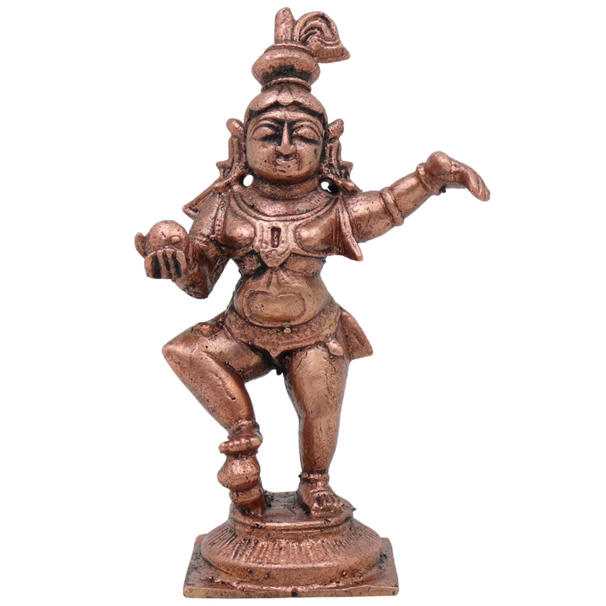 Copper Laddu Gopal Idol, Bala Krishna Bal Gopal Tamra Murti, Makhan Chor Bal Mukund Vigraha for Home Puja, Brown, 3.5 Inch, 1 Piece