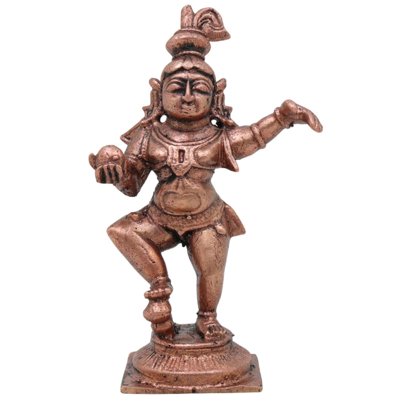 Copper Laddu Gopal Idol, Bala Krishna Bal Gopal Tamra Murti, Makhan Chor Bal Mukund Vigraha for Home Puja, Brown, 3.5 Inch, 1 Piece