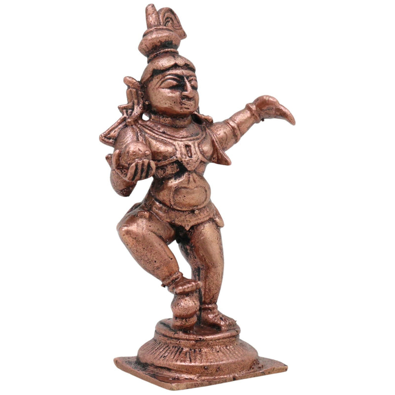 Copper Laddu Gopal Idol, Bala Krishna Bal Gopal Tamra Murti, Makhan Chor Bal Mukund Vigraha for Home Puja, Brown, 3.5 Inch, 1 Piece