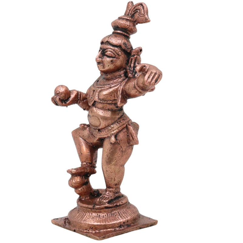 Copper Laddu Gopal Idol, Bala Krishna Bal Gopal Tamra Murti, Makhan Chor Bal Mukund Vigraha for Home Puja, Brown, 3.5 Inch, 1 Piece