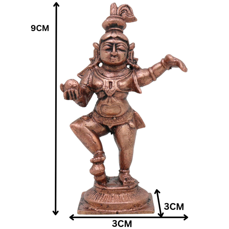 Copper Laddu Gopal Idol, Bala Krishna Bal Gopal Tamra Murti, Makhan Chor Bal Mukund Vigraha for Home Puja, Brown, 3.5 Inch, 1 Piece
