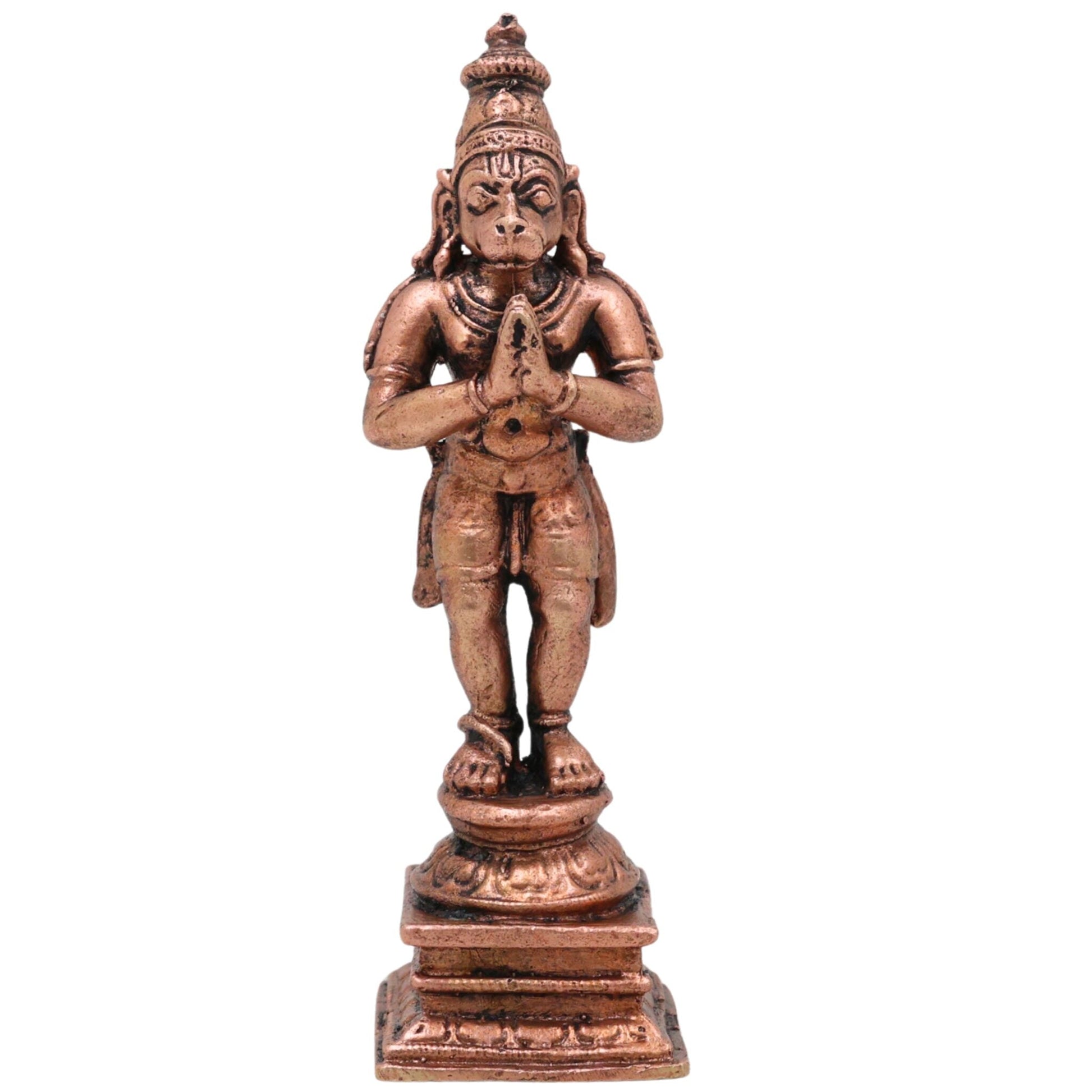 Copper Hanuman Idol,Tamra Anjaneya Maruti Bajrangbali Vigraham, Ramdoot Sankat Mochan Pooja Murti for Home Temple Decor, Brown, 4 Inch, 1 Piece