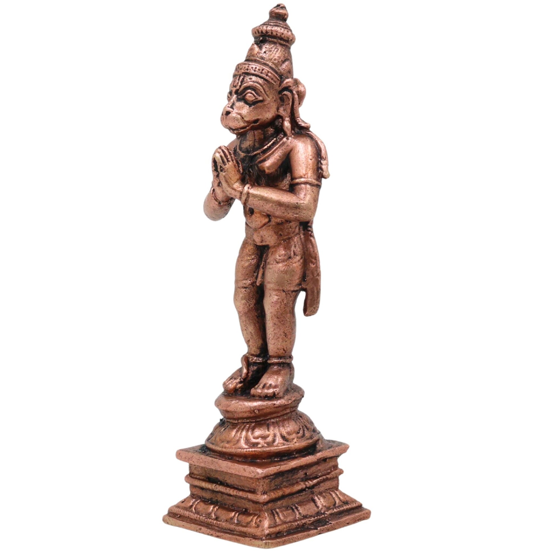 Copper Hanuman Idol,Tamra Anjaneya Maruti Bajrangbali Vigraham, Ramdoot Sankat Mochan Pooja Murti for Home Temple Decor, Brown, 4 Inch, 1 Piece