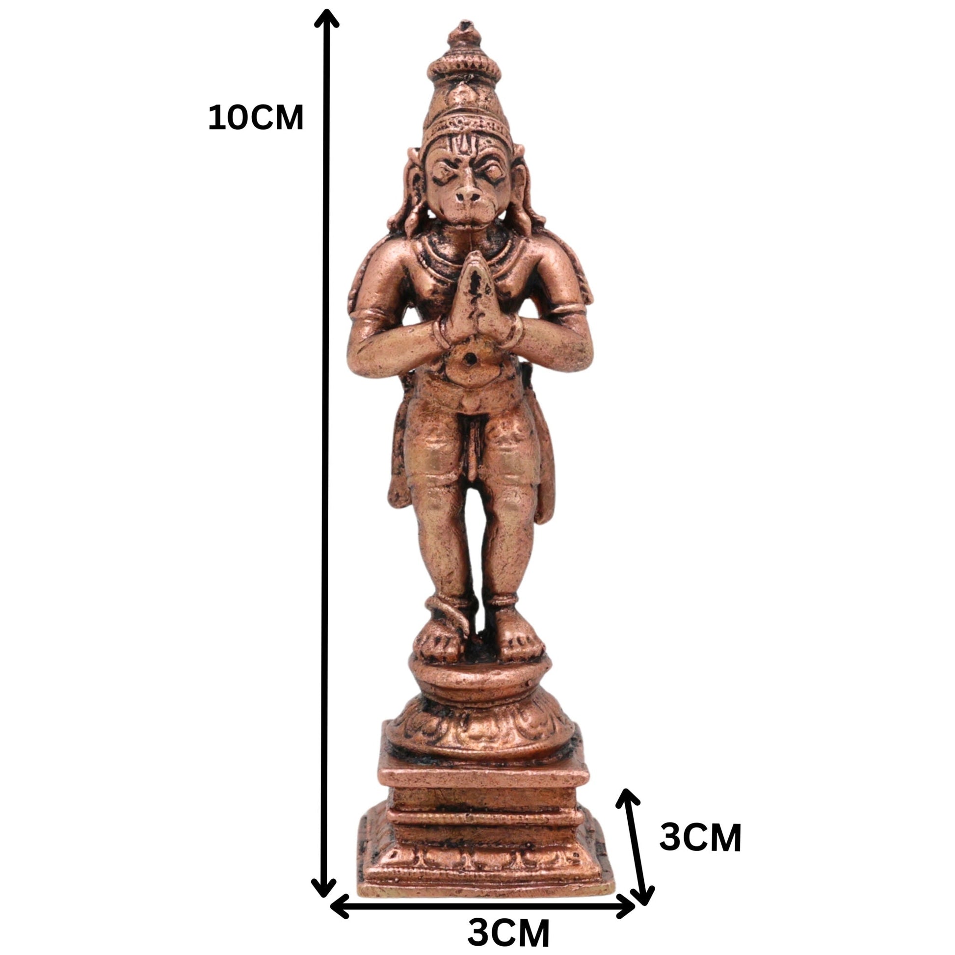 Copper Hanuman Idol,Tamra Anjaneya Maruti Bajrangbali Vigraham, Ramdoot Sankat Mochan Pooja Murti for Home Temple Decor, Brown, 4 Inch, 1 Piece