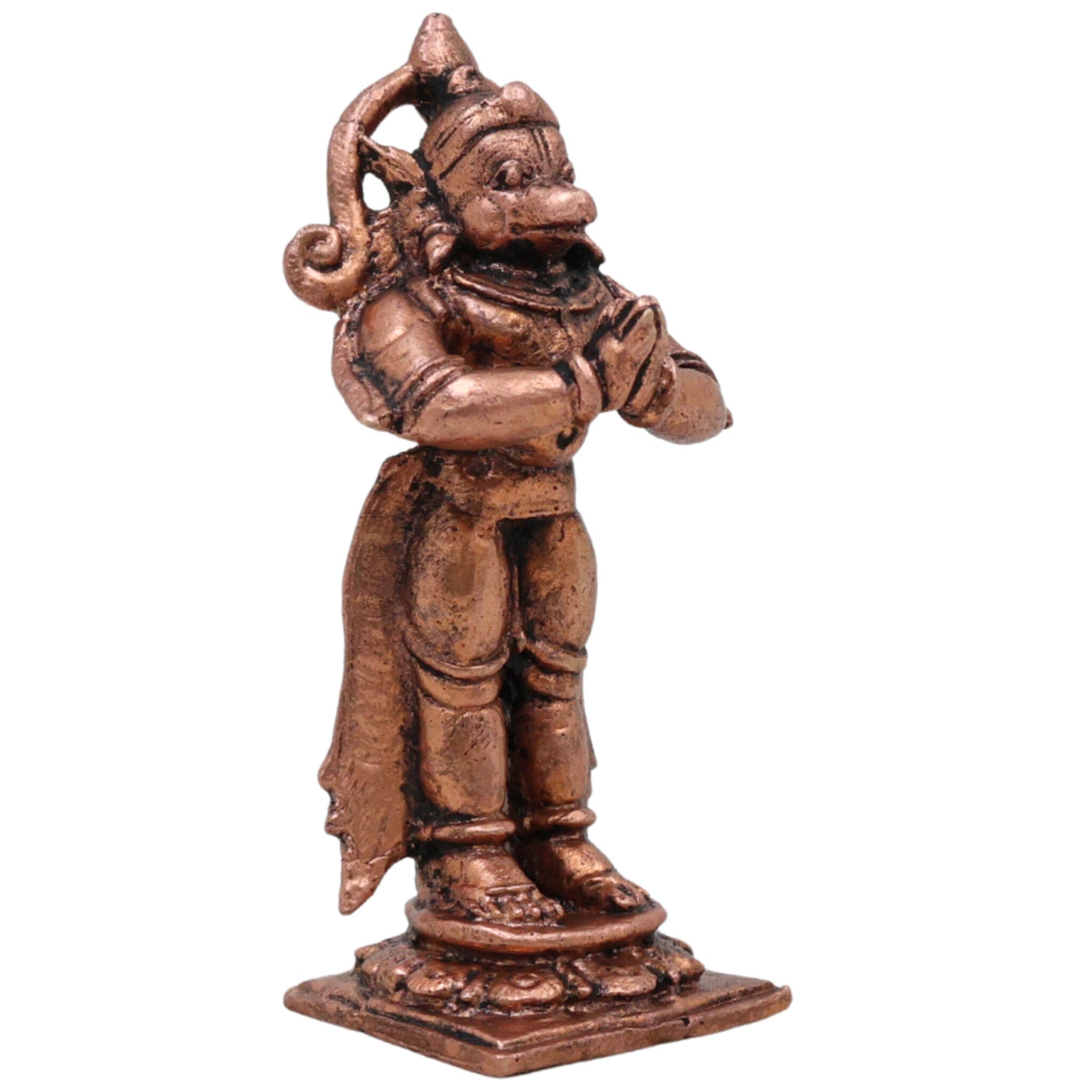 Copper Hanuman Idol,Handcrafted Tamra Anjaneya Murti, Bajrangbali Maruti Vigraham for Puja Home Decor & Gifting, Brown, 3 Inch, 1 Piece