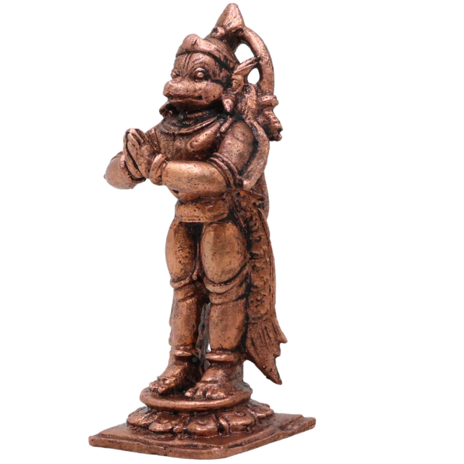 Copper Hanuman Idol,Handcrafted Tamra Anjaneya Murti, Bajrangbali Maruti Vigraham for Puja Home Decor & Gifting, Brown, 3 Inch, 1 Piece