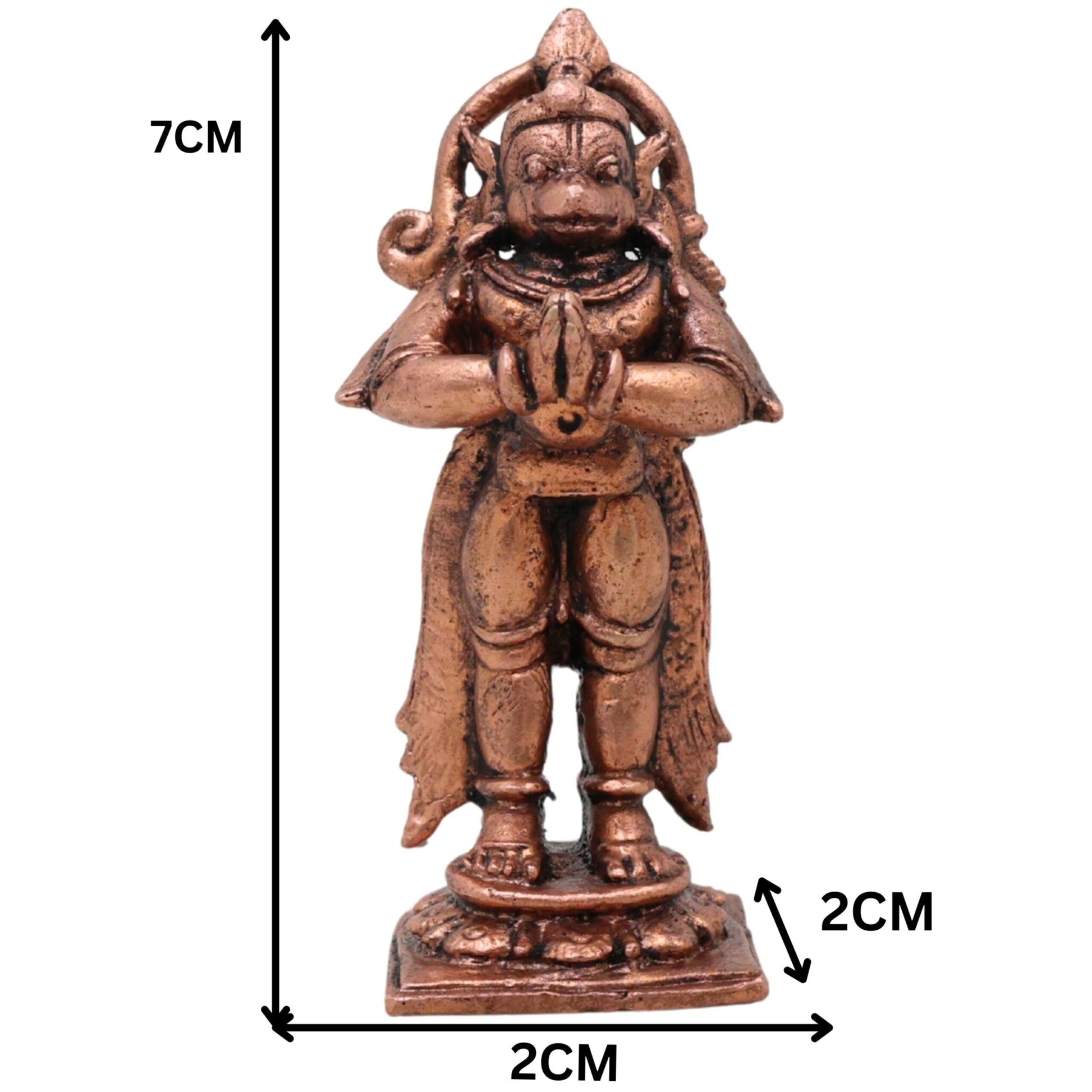 Copper Hanuman Idol,Handcrafted Tamra Anjaneya Murti, Bajrangbali Maruti Vigraham for Puja Home Decor & Gifting, Brown, 3 Inch, 1 Piece