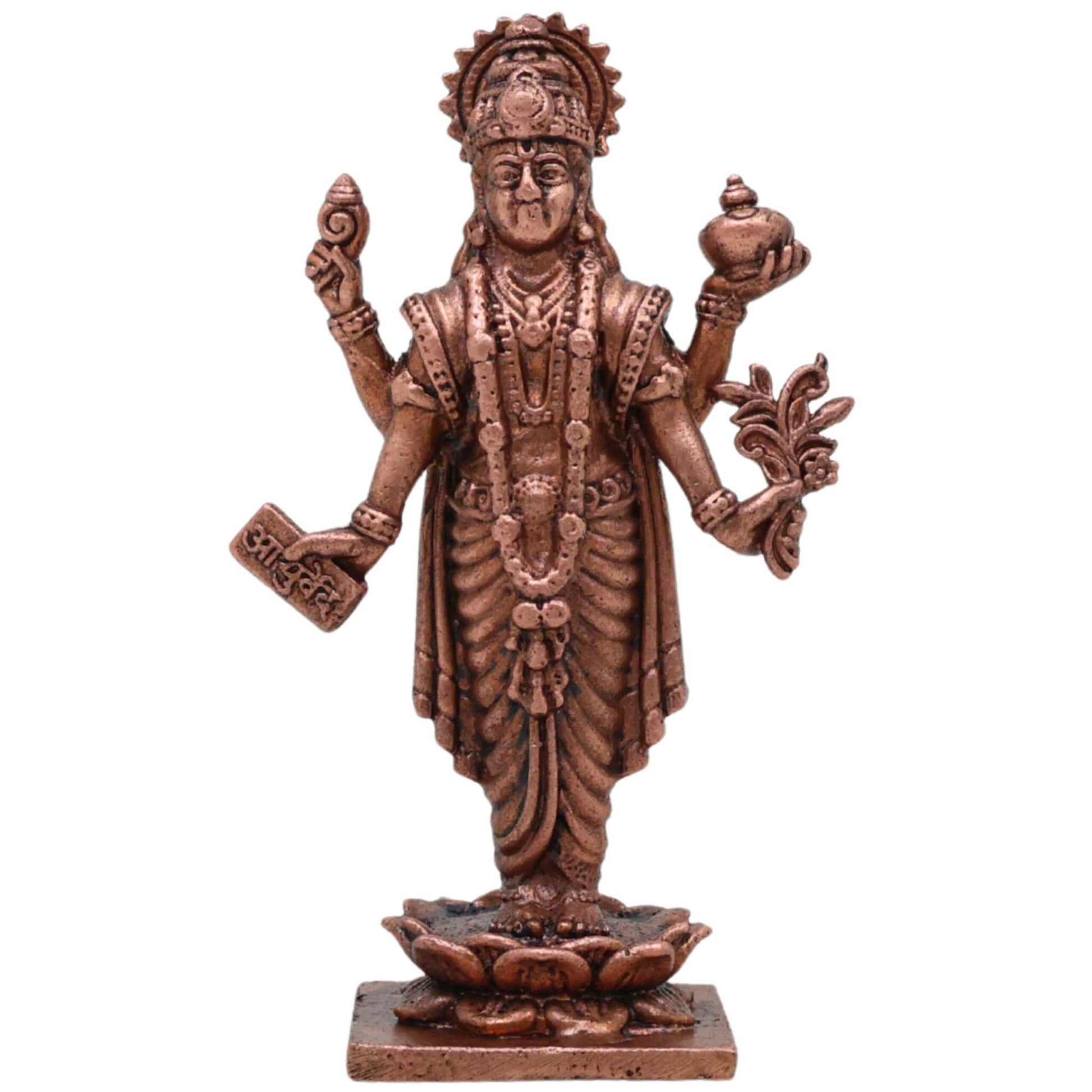 Copper Dhanvantari Vigraham, Lord Dhanwantri Ayurveda Devata Arogya Murti, Tamra Thamra Puja Sculpture for Home Worship, Brown, 3 Inch, 1 Piece