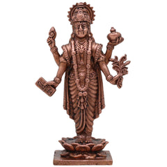 Copper Dhanvantari Vigraham, Lord Dhanwantri Ayurveda Devata Arogya Murti, Tamra Thamra Puja Sculpture for Home Worship, Brown, 3 Inch, 1 Piece