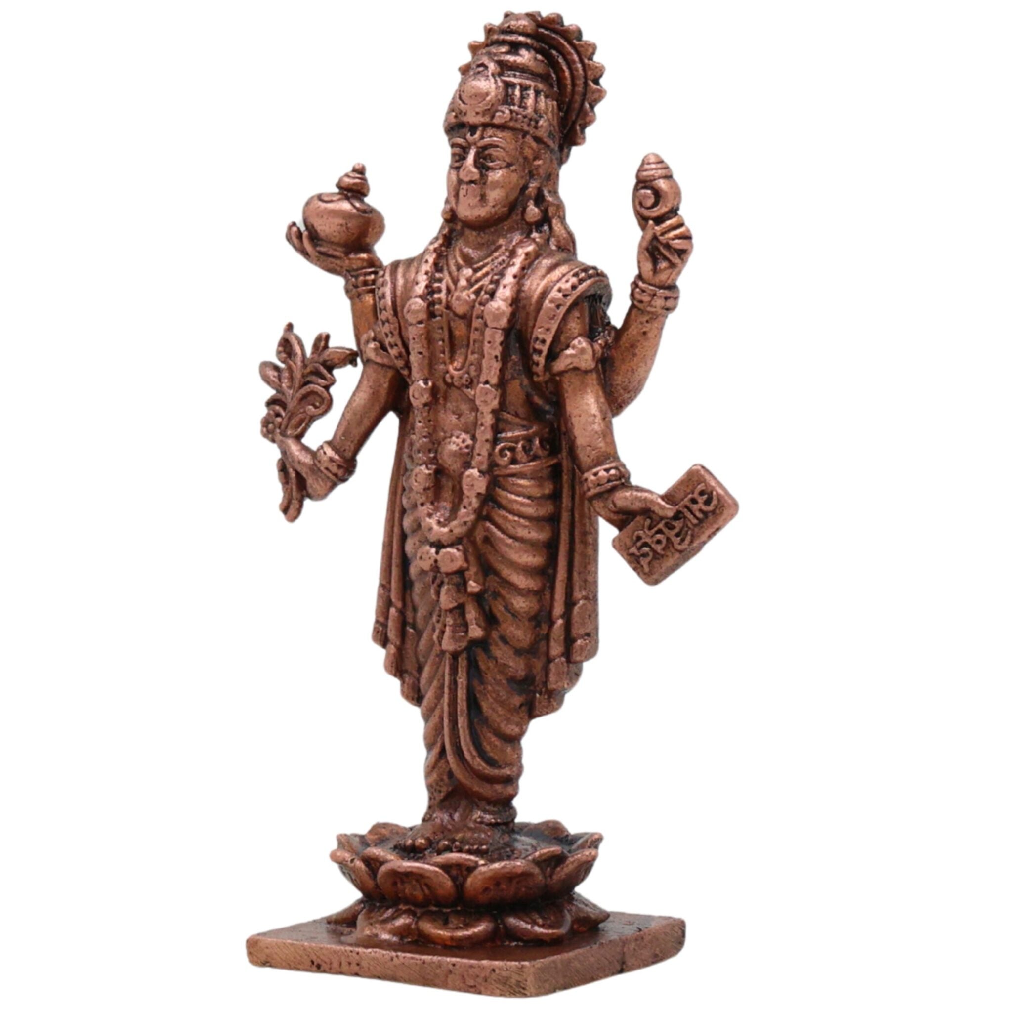 Copper Dhanvantari Vigraham, Lord Dhanwantri Ayurveda Devata Arogya Murti, Tamra Thamra Puja Sculpture for Home Worship, Brown, 3 Inch, 1 Piece