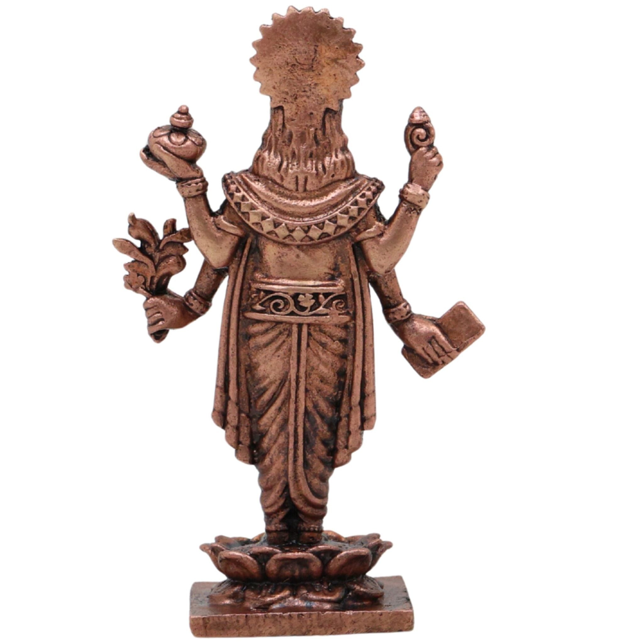 Copper Dhanvantari Vigraham, Lord Dhanwantri Ayurveda Devata Arogya Murti, Tamra Thamra Puja Sculpture for Home Worship, Brown, 3 Inch, 1 Piece