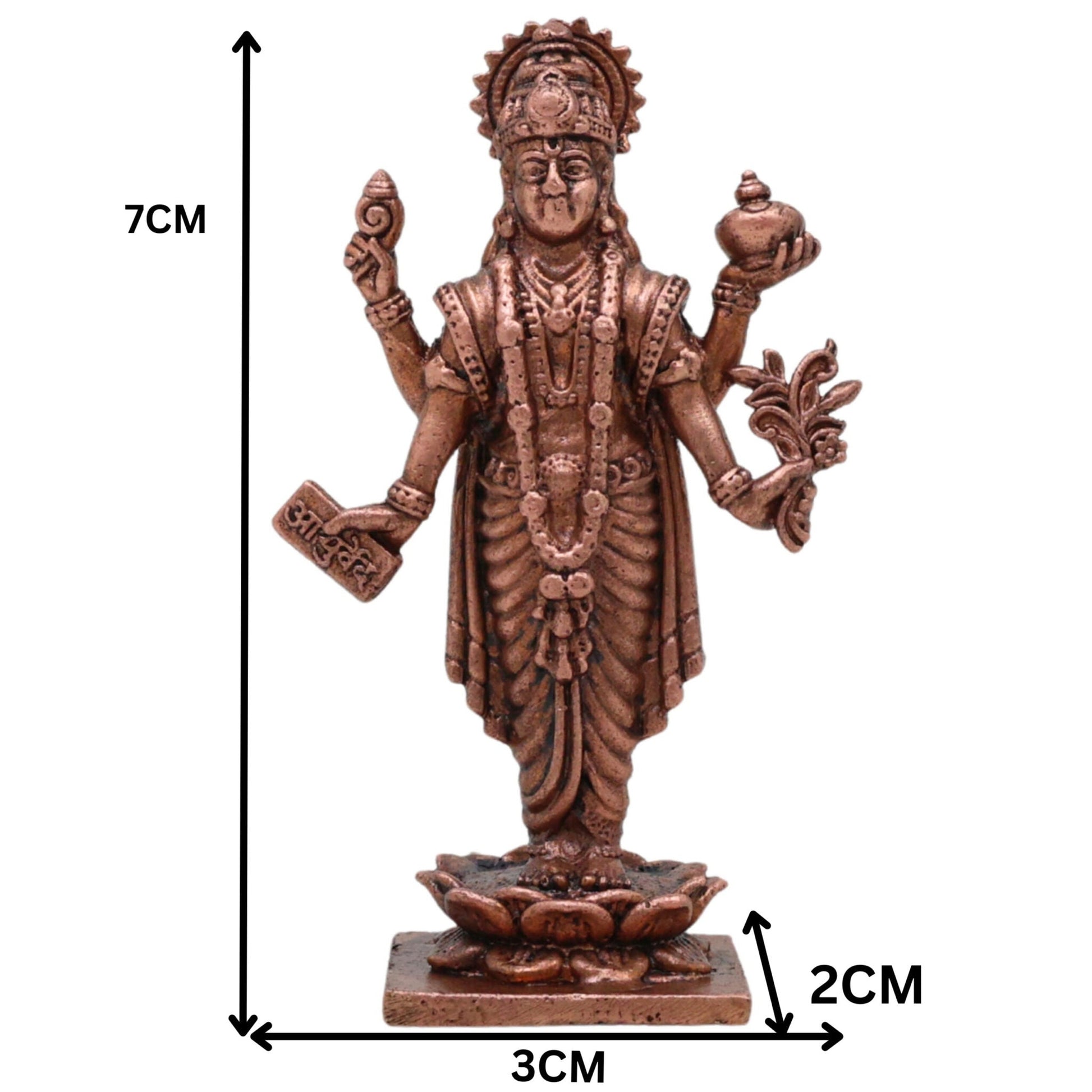 Copper Dhanvantari Vigraham, Lord Dhanwantri Ayurveda Devata Arogya Murti, Tamra Thamra Puja Sculpture for Home Worship, Brown, 3 Inch, 1 Piece